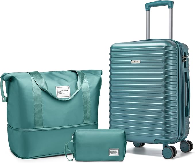 LARVENDER Carry on Luggage 22x14x9 Airline Approved, 20 Inch Hardside Suitcase with Wheels TSA Lock, PC+ABS Lightweight Carry on Suitcases for Women and Men, Lake Green (20/DB/TB)