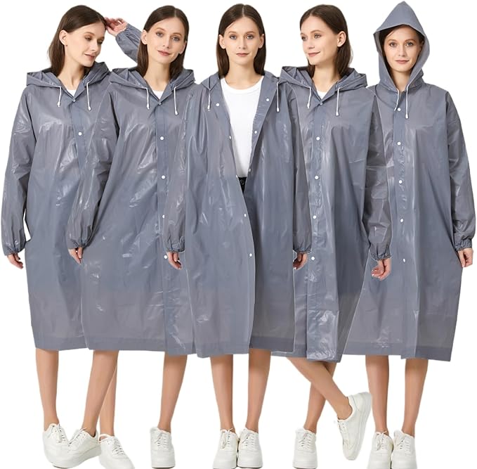 Eva Rain Ponchos for Adults, 2 Pack Reusable Raincoat for Women and Men, Lightweight Rainwear Rain Jackets with Hood