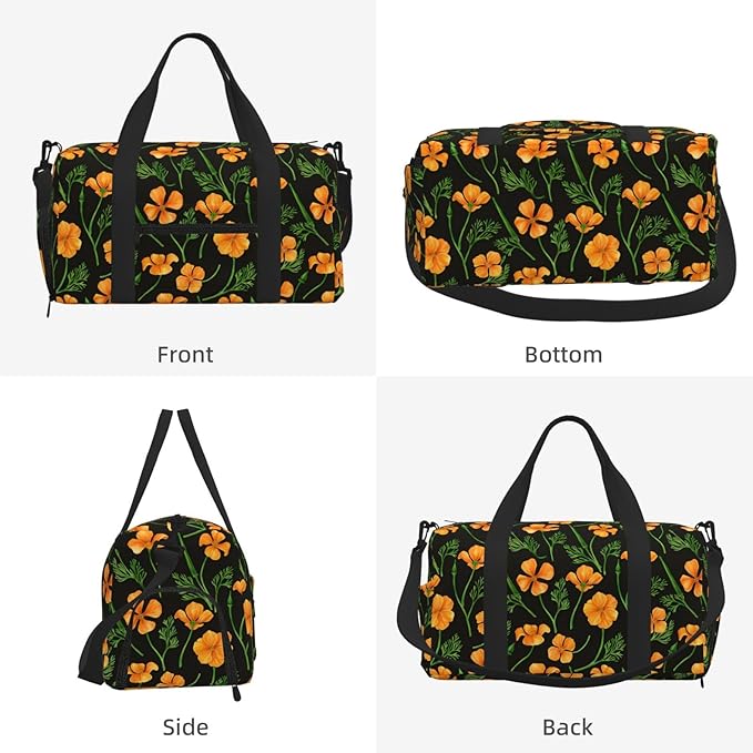 California Poppies, Summertime Flowers Women'S Gym Duffle Bag With Shoes Compartment, Ideal For Travel, Gym, Sports, Duffel, Weekender