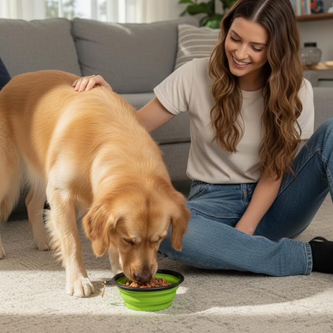 Collapsible Cat Bowl, Maze Design Pet Puzzle Feeder, 650ml Dog Slow Feeding Bowls, Dog Slow Feeder Bowl with Carabiner Portable BPA-Free Silicone Pet Bowls for Hiking,Travel, Camping - ColorGreen