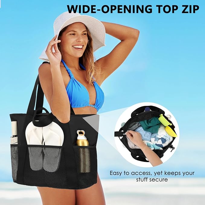 Mesh Beach Bag for Women, Casual Hobo Bags Large Beach Tote for Pool Travel Cruise Vacation Essentials