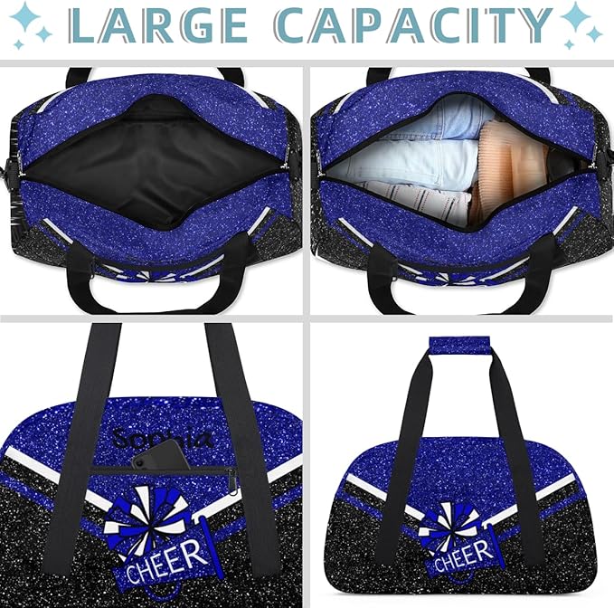 Personalized Blue Glitter Cheer Bag for Cheerleaders, Custom Sport Gym Bag Dance Bag Travel Duffle Bag Cheerleading Gifts for Women