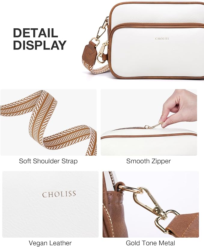 CHOLISS Small Purses for Women, Travel Purses Anti Theft Crossbody Bags for Women, Vegan Leather Adjustable Wide Guitar Strap | Travel Purses, Anti Theft, Adjustable, Wide Guitar Strap