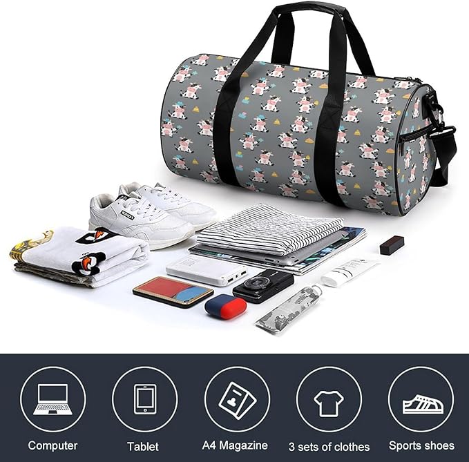 Dance Sports Gymnastics Bag Cute Cartoon Cow Print Foldable Gym Bags Lightweight Travel Sports Bag Unisex Gym Duffel Bags