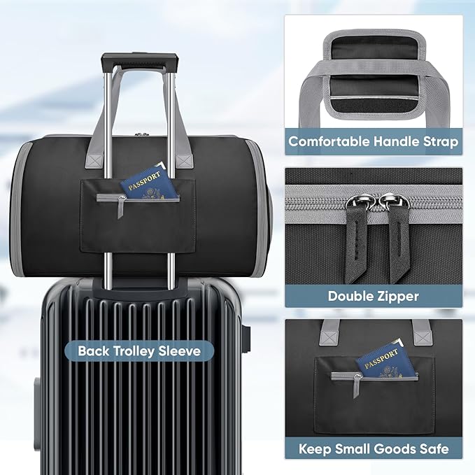 BALEINE Convertible Travel Garment Bag, Travel Suit Bag for Men, 2 in 1 Carry on Garment Bag for Hanging Clothes, Garment Duffel Bag for Travel Business (Black)