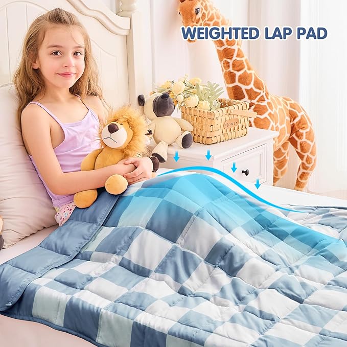 yescool Blue Checkered Weighted Blanket 5 Pounds Plaid Weighted Throw Blanket, Heavy Blanket for Sleeping, Tartan Bed Throw Blanket Gifts for 60-80lbs, 40"x60"