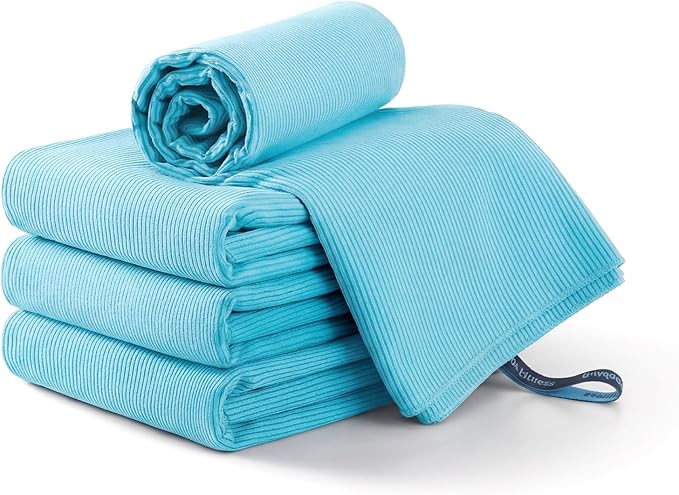 REDKISS 4 Pack Microfiber Beach Towels with Loop, 62x31 Inch Sand Free Quick Dry Camping Towels for Beach, Travel, Gym, Picnic-Blue