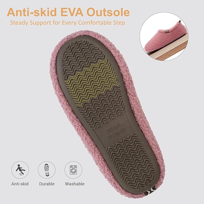 Women’s Fuzzy Memory Foam Slippers with Cozy Curly Fur and Warm Fleece Lining Closed Back Non-Slip House Shoes Lightweight Soft Comfy Indoor Bedroom Slippers