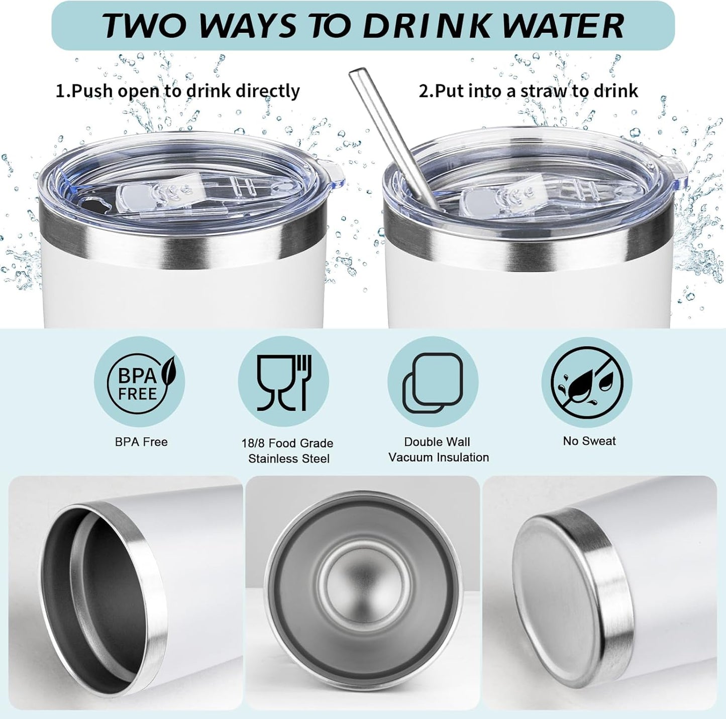 20oz Tumbler with Straw and Brush, Stainless Steel Vacuum Insulated tumbler, Double Wall Insulated Coffee Tumbler for Outdoor, Home, Travel,Office (White,4pcs)