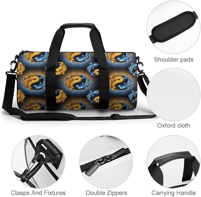 Foldable Gym Travel Bag KoiFish Fish Yin Yang Overnight Weekender Travel Bag Dance Sports Gymnastics Bags Unisex Overnight Bags