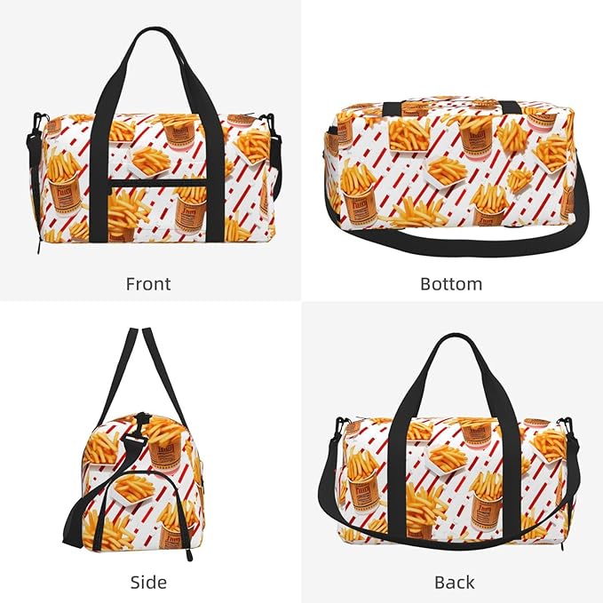 Sports Gym Bag French Fries Chips Pattern Travel Duffel Bag With Shoe Compartment Shoulder Strap, Lightweight Water-Resistant Weekend Overnight Totes For Women Men
