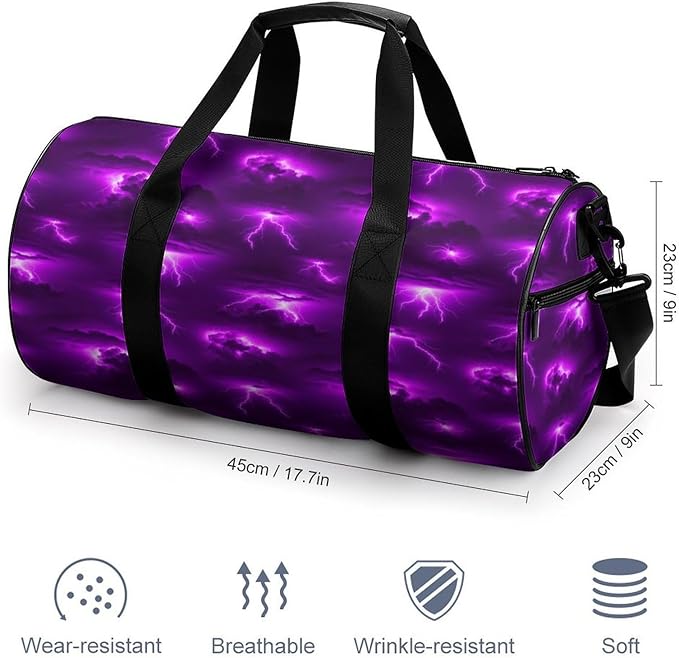 Travel Sports Lightweight Carry On Bag Purple Lightning Weekender Overnight Bag Dance Sports Gymnastics Bags for Men Women