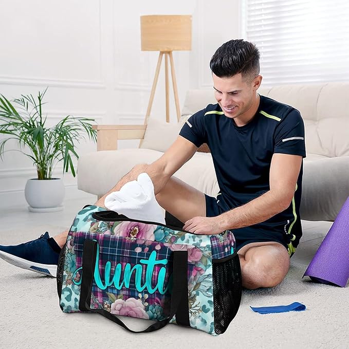 Western Auntie Heart Duffle Bag Gym Bag for Workout Travel Tote with Detachable Straps