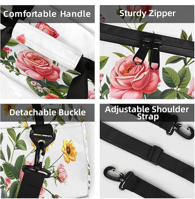 Floral Mini Gym Bag 18 inch for Women Men Waterproof Custom Pink Rose Travel Duffel Bag Carry On Overnight Tote Nurse Bag for Work Fitness Hiking