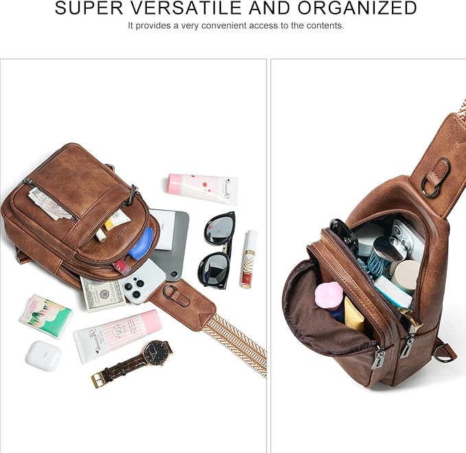 7L Sling Bag For Women Men Backpack Fanny Pack Crossbody Chest Travel Shoulder Belt Bags Purse Handbag PU Leather