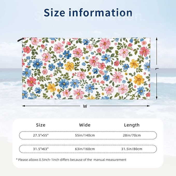 Small Colorful Floral Sand Free Beach Towel – 31.5"X63" Quick Dry Microfiber Beach Towels for Travel, Swimming, Pool, and Camping, Absorbent and Compact Beach Essential for Women, and Men