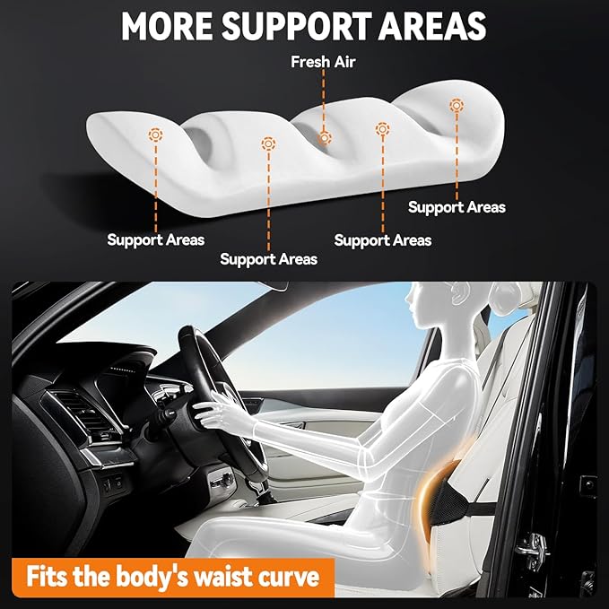 Lumbar Support Pillow for Car,Back Support for Car Seat Cushion,Adjustable Straps Securely Fixed Car Lumbar Support Pillow for Office Chair (Black)