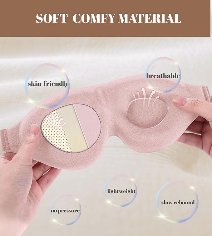 Sleep Mask for Women Men Comfortable Blockout Soft 3D Padded Eye Mask for Sleeping Side Sleeper Friendly Black
