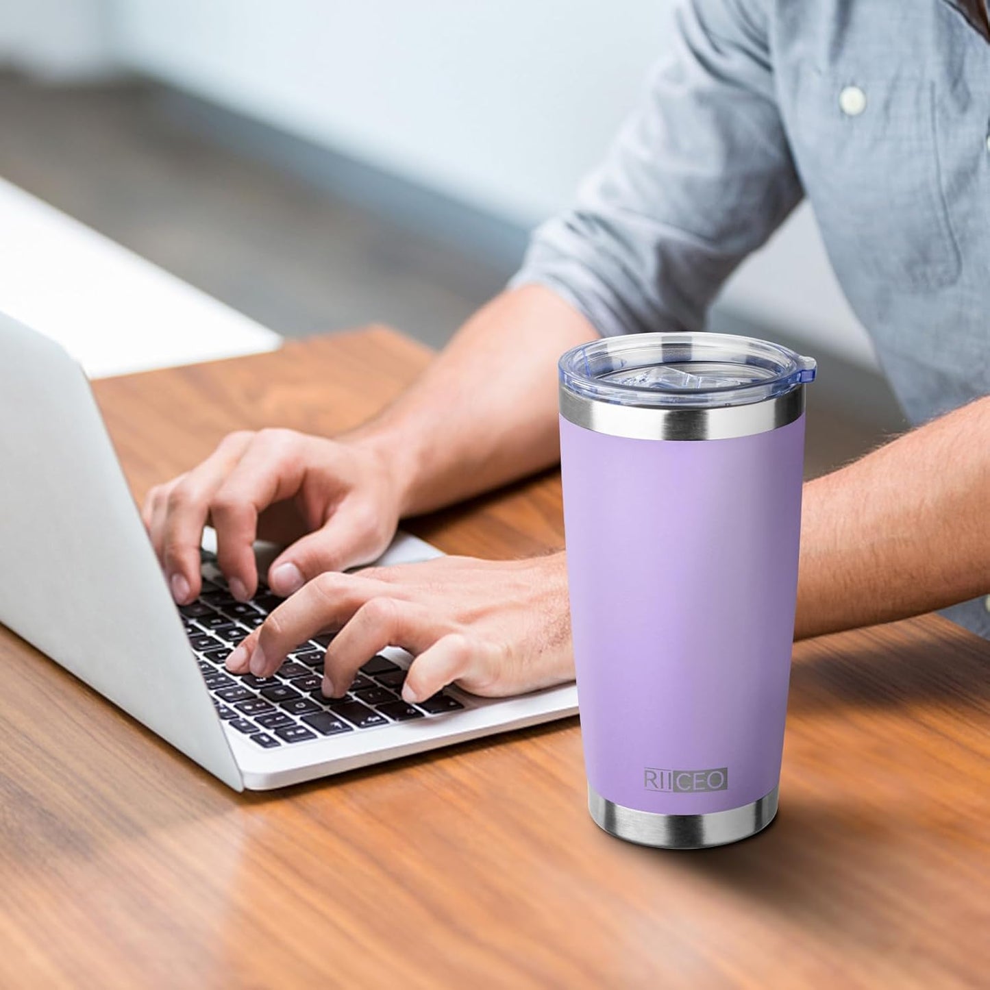 20oz Tumbler with Straw and Brush, Stainless Steel Vacuum Insulated tumbler, Double Wall Insulated Coffee Tumbler for Outdoor, Home, Travel,Office (lilac，4pcs)