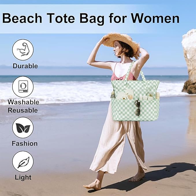 LEDAOU Large Beach Bag Women Waterproof Sandproof Zipper Beach Tote Pool Bag for Swim Gym Grocery Travel with Wet Pocket | Waterproof, Sandproof, Zipper, Pool, Gym, Grocery