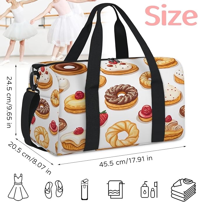 Cute Cake Travel Duffle Bag for Women Men, Overnight Weekender Bag, Carry on Tote for Sport Gym