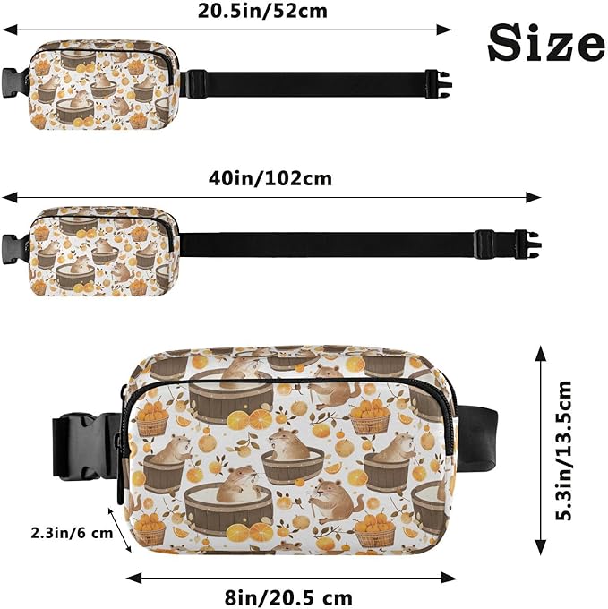 Kawaii Capybara Orange Fanny Pack for Women Men Water Resistant Fashion Waist Packs with Adjustable Strap Belt Bag for Travel Workout Jogging Hiking 21220248