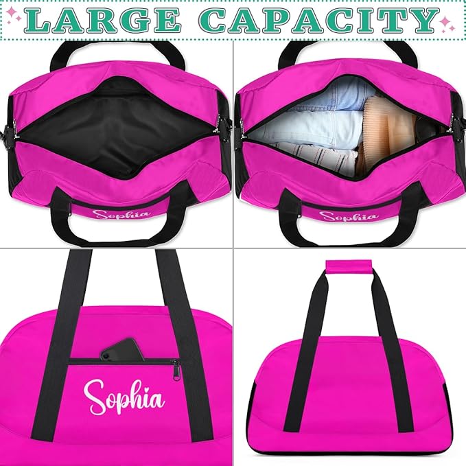 Personalize Kids Duffel Bag With Custom Name Text Carry-On Overnight Travel Gym Lightweight Dance Sports Bags For Boys Girls Kids/Black Pink