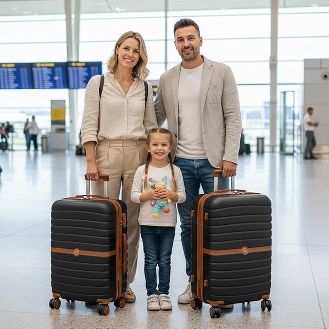 Kono Expandable 28 Inch Luggage with Spinner Wheels, Large Checked Luggage with Lock, Lightweight & Anti-Scratch PC+ABS Hardshell Travel Suitcase, Grey/Brown