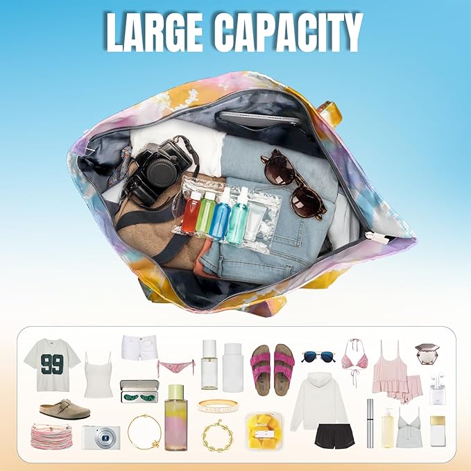 Large Beach Bag Waterproof Sandproof Beach Bags for Women Pool Tote Bags with Zipper Summer Swim Bag Foldable