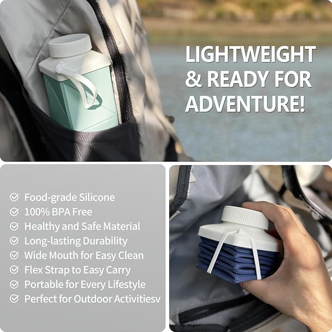 Collapsible Water Bottles 24.3oz, Foldable Travel Water Bottle, Portable & Lightweight, Leakproof & Reusable for Traveling Camping Hiking Sports Outdoor School Office, 2 Pack, Green+Starlight
