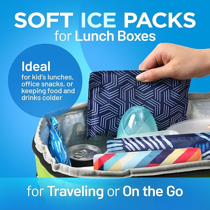 Everlasting Ice Reusable Ice Packs for Lunch Boxes & Coolers (4 Pack) Flexible, Long-Lasting, BPA Free, Versatile Lunch Box Ice Packs for Insulated Bags, Picnic, Travel, and More