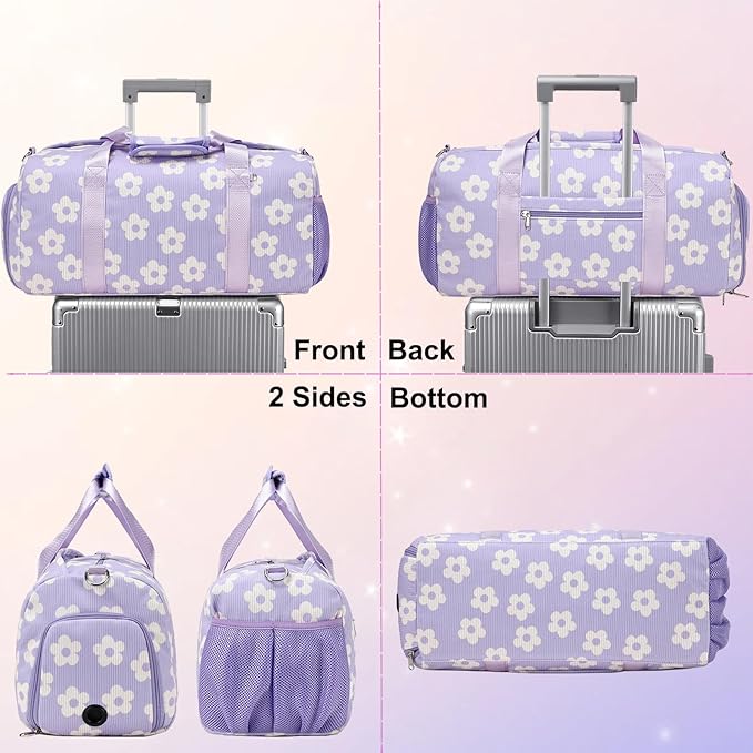 Duffle Dag Dance Dag Teen Girl Gym Bag Ballet Bag Sports Duffle Dag Corduroy Overnight Bag with Shoe Compartment and Dry Wet Pocket,Cute Birthday Gifts(Purple)