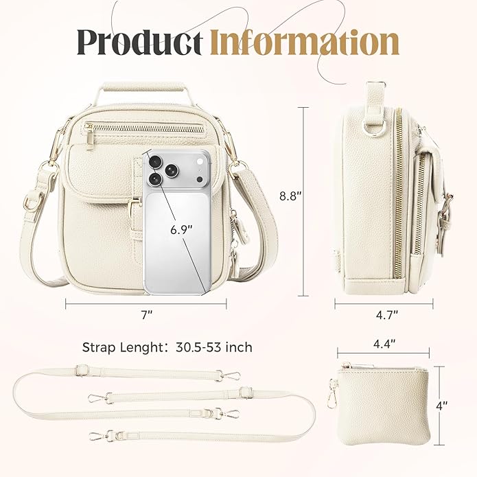 Vegan Leather Crossbody Bag for Women with 2 Straps, Small Messenger Bag with Anti Theft Zipper Pocket Vintage Shoulder Bag