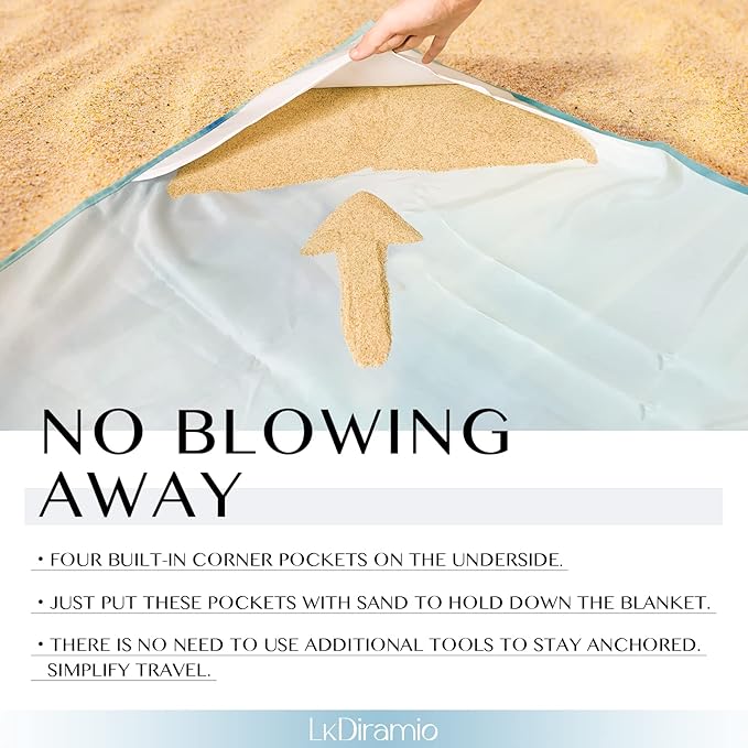 Beach Blanket Sand Proof Waterproof Oversized 100" x 80" Sand Free Mat with Corner Pockets and Mesh Bag for Outdoor, Picnic, Travel, Beach Accessories Portable, Gradient Blue Ocean