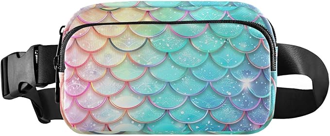 Gradient Mermaid Scales Fanny Pack for Women Men Water Resistant Fashion Waist Packs with Adjustable Strap Belt Bag for Travel Workout Jogging Hiking 21219414