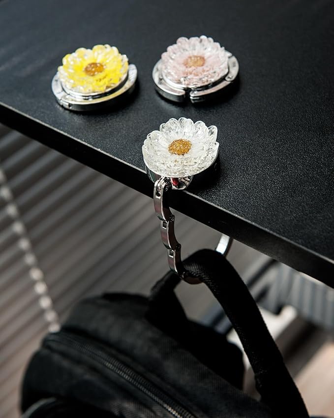 3 Pack Sunflower Foldable Handbag Hanger Holder, Flower Multi-Purpose Folding Hook, Folding Hooks for Womens Bag Purse Table Hook