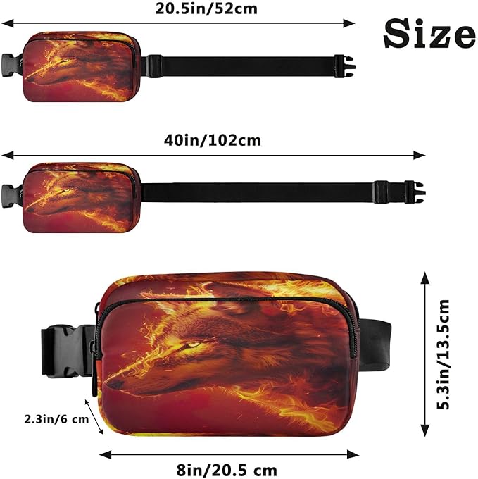 Fire Flame Wolf Head Fanny Pack for Women Men Water Resistant Fashion Waist Packs with Adjustable Strap Belt Bag for Travel Workout Jogging Hiking 21220171