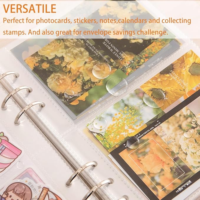 30pcs Pocket Sleeves for A5 6 Ring Binder, 2-Pocket Double-Sided Sheets Inserts Refill Pages for Kpop photocard, Savings Challenges, Sticker Collecting Album Binder (90 Micron Thickness per Layer)