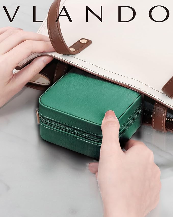 VLANDO Travel Jewelry Case - Teacher Appreciation Gifts for Women - Small Jewelry Travel Organizer Box Travel Essentials Gift for Teen Girl Women - Dark Green