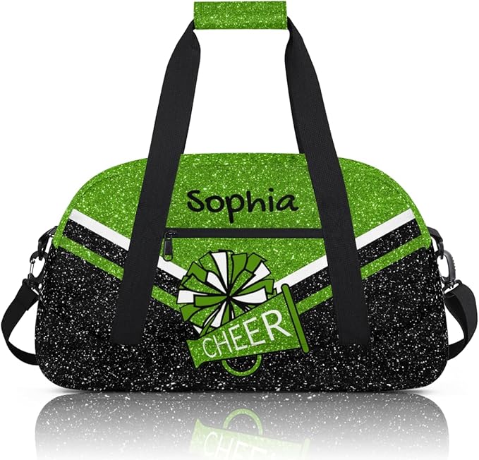 Personalized Glitter Green Cheer Bag for Cheerleaders, Custom Sport Gym Bag Dance Bag Travel Duffle Bag Cheerleading Gifts for Women