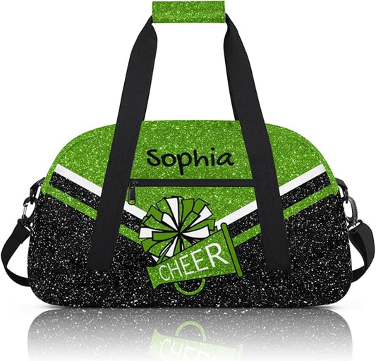 Personalized Glitter Green Cheer Bag for Cheerleaders, Custom Sport Gym Bag Dance Bag Travel Duffle Bag Cheerleading Gifts for Women