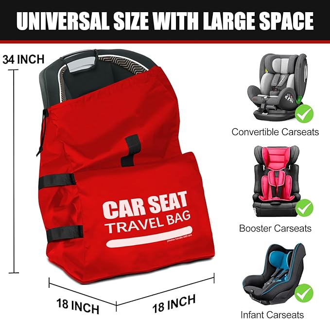 Car Seat Travel Bag for Airplane, Large Car Seat Bags for Air Travel, Gate Check Storage Bag for Carseat Airport, Carseat Cover Travel - Baby Travel Essential