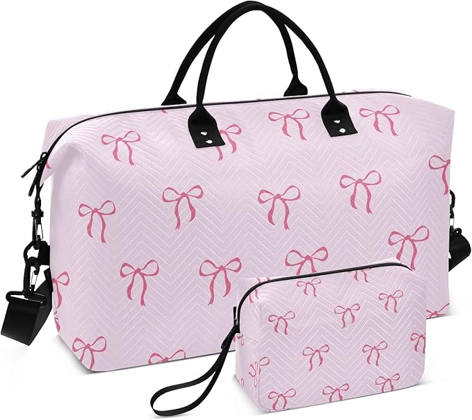 Travel Duffle Bag, Good Night Cute Bows Gym Bag with Storage Bag Weekender Overnight Bag for Men Women Trip Sports Yoga