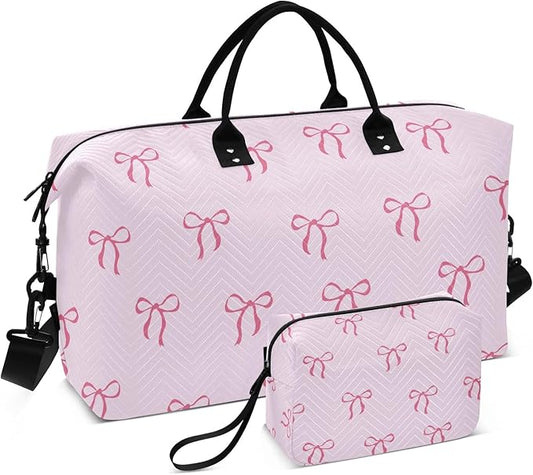 Travel Duffle Bag, Good Night Cute Bows Gym Bag with Storage Bag Weekender Overnight Bag for Men Women Trip Sports Yoga