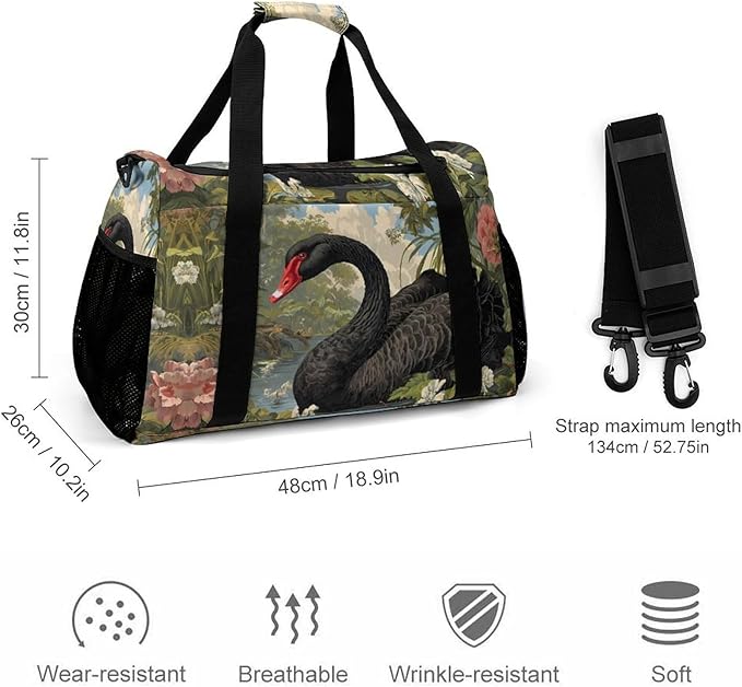 Swans in Natural Habitat Duffle Bag Gym Bag for Workout Travel Tote with Detachable Straps