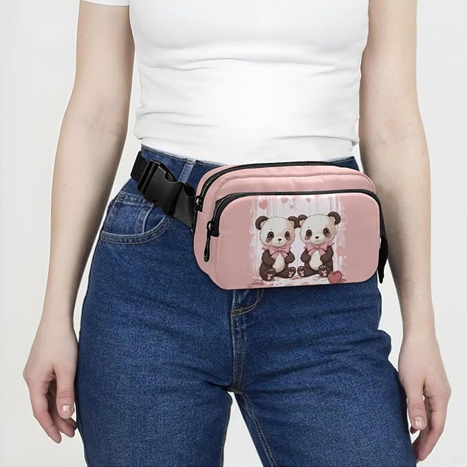 Valentine Panda Bears Hearts Bows Fanny Pack for Women Men Water Resistant Fashion Waist Packs with Adjustable Strap Belt Bag for Travel Workout Jogging Hiking 21218132