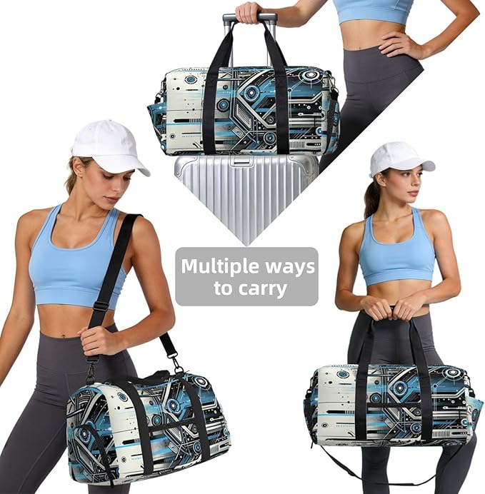 Cool Technology Print Gym Bag with Shoe Compartment for Women Men, 17.7in Sports Duffle Weekender Tote, Overnight Travel Duffel Bag Carry On