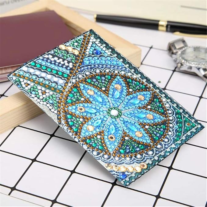 2 Pieces Diamond Painting Leather Passport Holder, DIY Special Shaped Crystal Painting Travel Passport Protective Cover for Boarding Pass, ID Card, Driver's License-20X14CM (AA085-AA220)