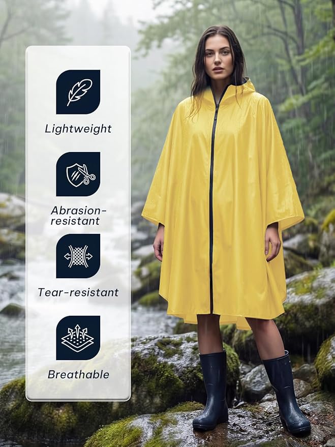 SaphiRose Lightweight Waterproof Rain Poncho for Adults with Hood Portable Rainwear for Outdoor
