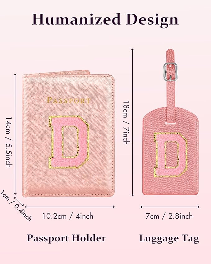 Slohif Passport Holder Initial Lugguage Tag Set Suitcase Cover Wallet Case for Travel Women - Leather Letter Passport Book Personalized Organizer Card Protector Sleeve Essentials Slim Carrier Red D